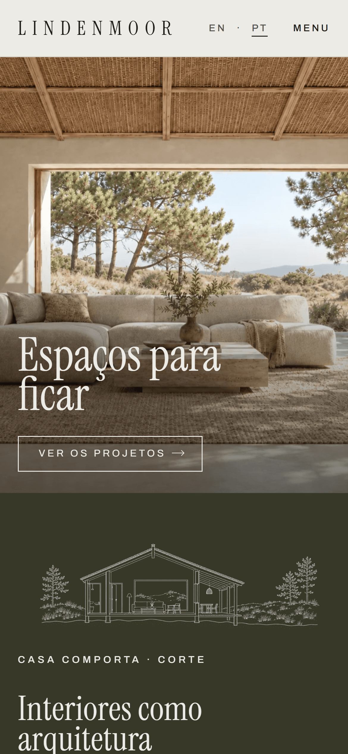 Primeira página do site Lindenmoor, no telemóvel